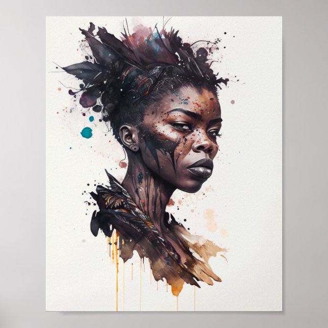 Watercolor Painting, Beautiful African Tribe Women Poster (Front)
