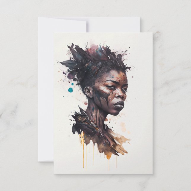 Watercolor Painting, Beautiful African Tribe Women Thank You Card (Front)
