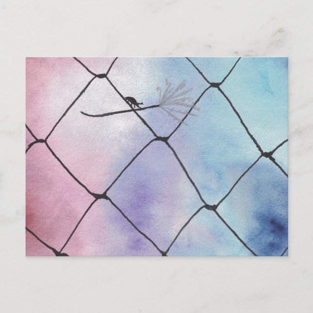 Watercolor Painting Beetle on the fence Postcard (Front)