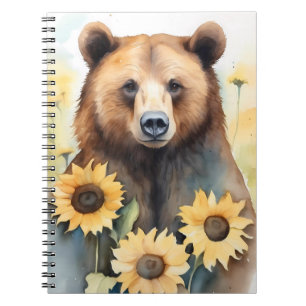 Watercolor Painting Brown Bear And Sunflowers Notebook