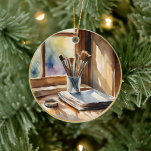 Watercolor Painting Ceramic Ornament