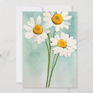 Watercolor painting chamomile flowers white bloom holiday card