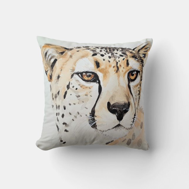 Watercolor Painting Cheetah Throw Pillow (Front)