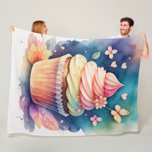 Watercolor Painting Cupcake Fleece Blanket