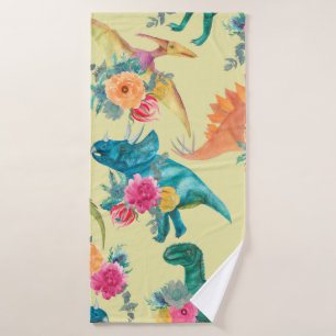 Watercolor painting dinosaurs pattern. Seamless ba Bath Towel