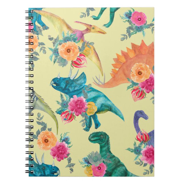 Watercolor painting dinosaurs pattern. Seamless ba Notebook (Front)