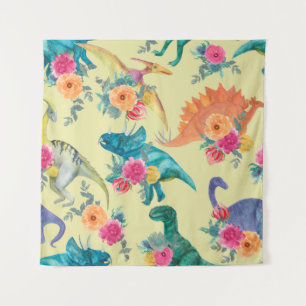Watercolor painting dinosaurs pattern. Seamless ba Tapestry