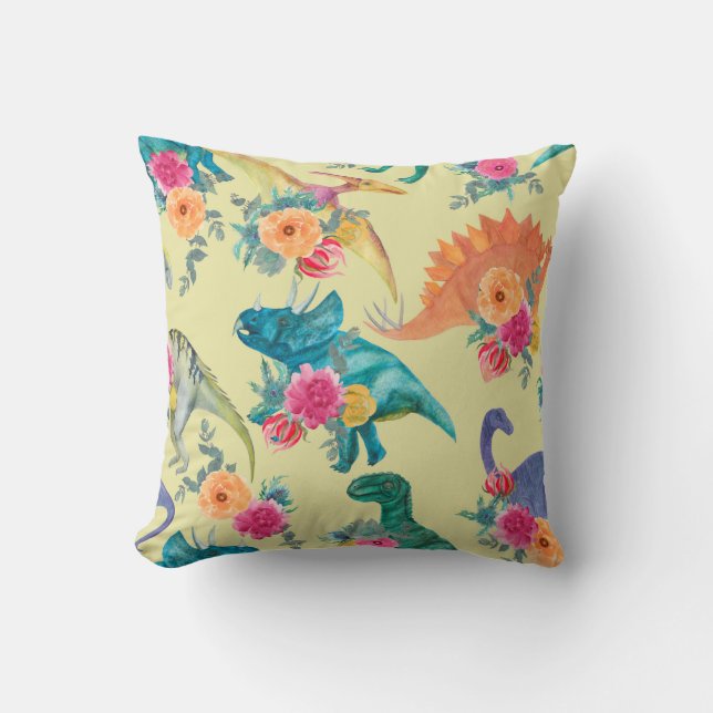 Watercolor painting dinosaurs pattern. Seamless ba Throw Pillow (Front)