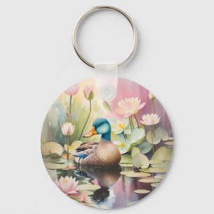 Watercolor Painting Duck On a Pond Keychain