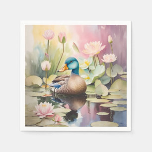 Watercolor Painting Duck On a Pond Napkin