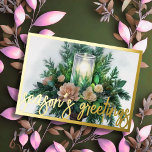 Watercolor Painting Evergreen Candle Christmas Foil Holiday Card<br><div class="desc">Watercolor Painting Evergreen Candle Christmas</div>
