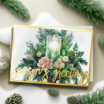 Watercolor Painting Evergreen Candle Christmas Holiday Card<br><div class="desc">Holiday themed items designed by Umua. Printed and shipped by Zazzle or their affiliates.</div>