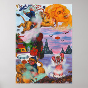 Watercolor Painting Fantasy Eros riding Lioness Poster