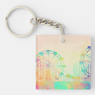Watercolor Painting Ferris Wheel Fairground Art Keychain