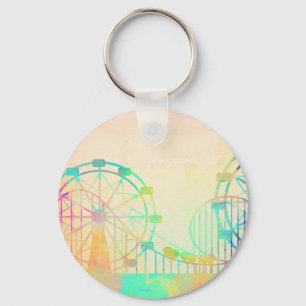Watercolor Painting Ferris Wheel Fairground Art Keychain