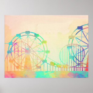 Watercolor Painting Ferris Wheel Fairground Art Poster