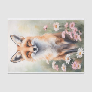 Watercolor Painting Fox With Daisy flowers Tissue Paper