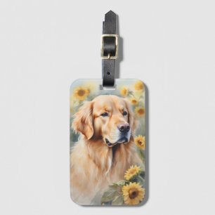 Watercolor Painting Golden Retriever and Sunflower Luggage Tag