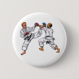 watercolor painting karate men fighting tournament 2 inch round button