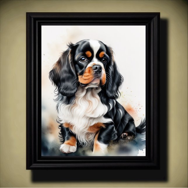 Watercolor Painting King Charles Cavalier Puppy Poster (Creator Uploaded)