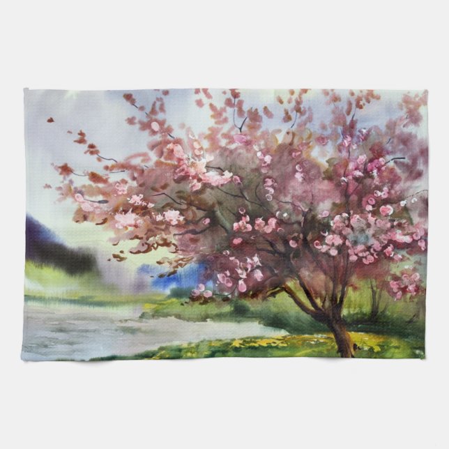 Watercolor Painting Landscape Kitchen Towel (Horizontal)