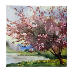 Watercolor Painting Landscape Tile