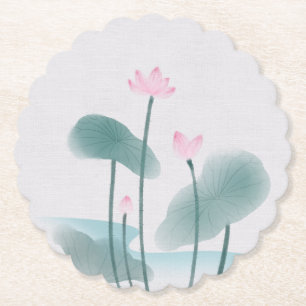 Watercolor Painting Lotus Floral Paper Coaster