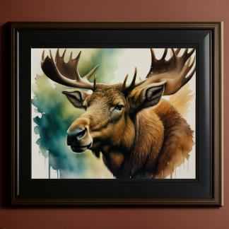 Watercolor Painting Moose 5:4 Poster