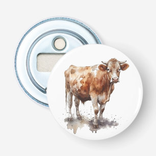 watercolor painting of a cow in a pasture bottle opener