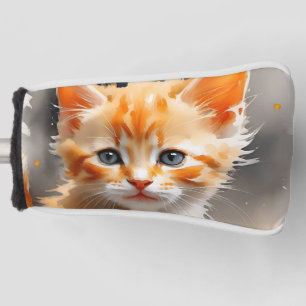 Watercolor painting of a cute orange cat golf head cover