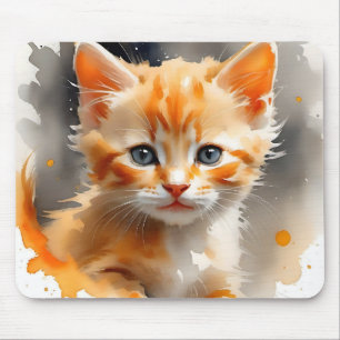 Watercolor painting of a cute orange cat mouse pad