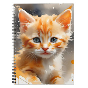 Watercolor painting of a cute orange cat notebook