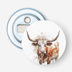 watercolor painting of a longhorn cow  bottle opener