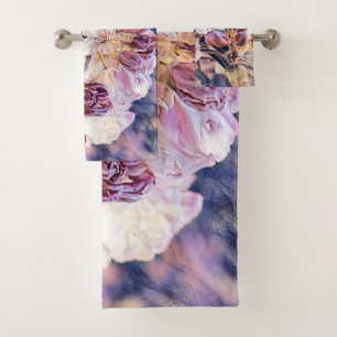 Watercolor painting of a purple cherry blossom  ba bath towel set