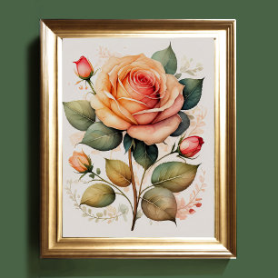 Watercolor Painting of a Rose Pink Poster