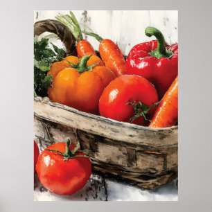 Watercolor Painting of a Vegetable Basket Poster