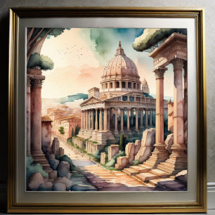 Watercolor Painting of Ancient Rome Poster
