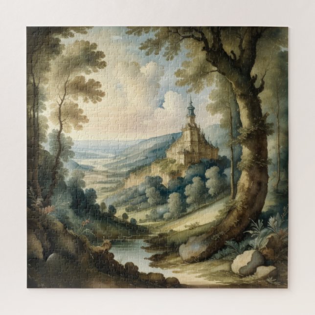 Watercolor Painting of Antique Style Landscape Jigsaw Puzzle (Vertical)