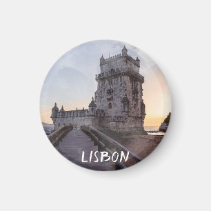 Watercolor painting of Belem tower at sunset Magnet