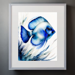 Watercolor Painting of Blue Fish III Poster