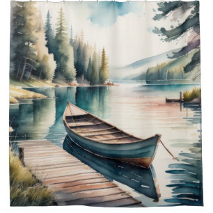 Watercolor Painting of Boat and Dock