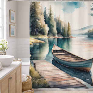 Watercolor Painting of Boat and Dock
