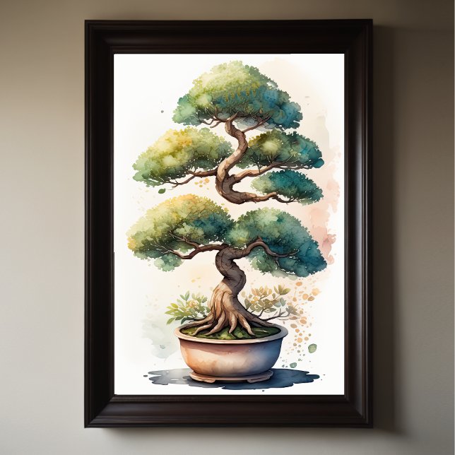 Watercolor Painting of Bonsai Tree in Pot Poster (Creator Uploaded)