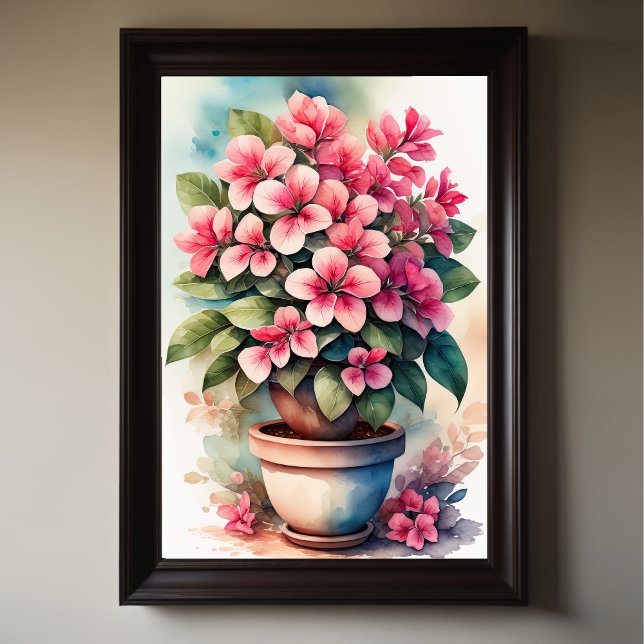 Watercolor Painting of Bouganvillea in Pot Pink Poster (Creator Uploaded)