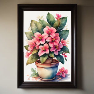 Watercolor Painting of Bouganvillea in Pot Poster