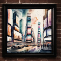 Watercolor Painting of Bustling City