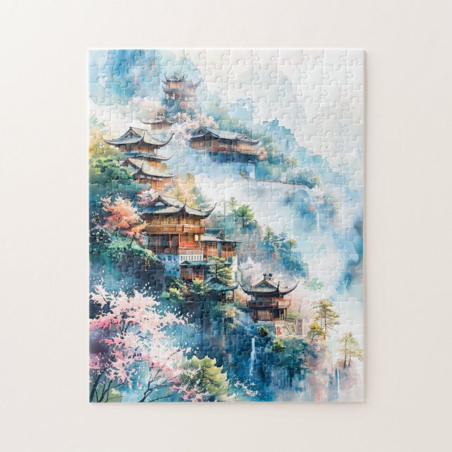 Watercolor painting of Chinese temples  Jigsaw Puzzle (Vertical)