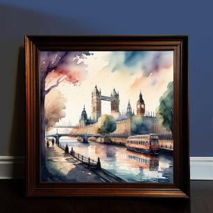 Watercolor Painting of Cityscape London England Poster