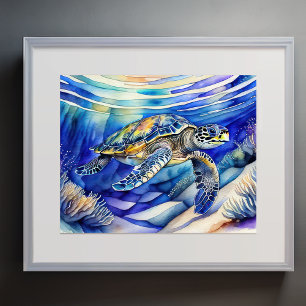 Watercolor Painting of Colorful Sea Turtle 5:4 Poster