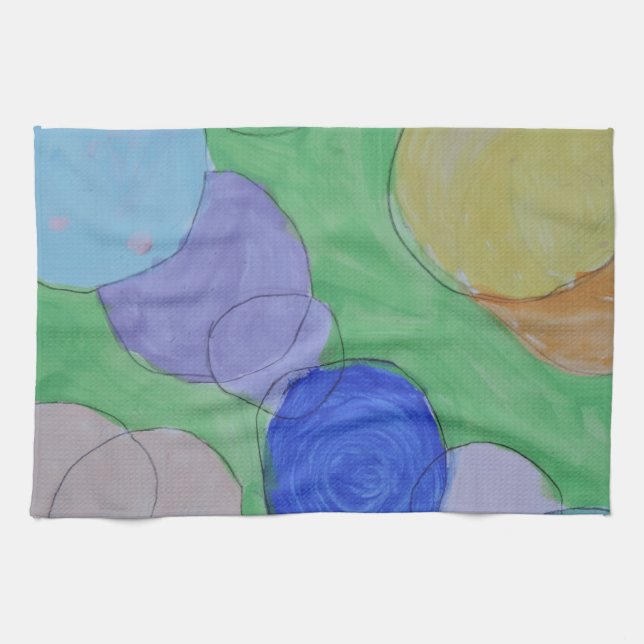 Watercolor Painting of Colourful Circles, Kids Art Kitchen Towel (Horizontal)